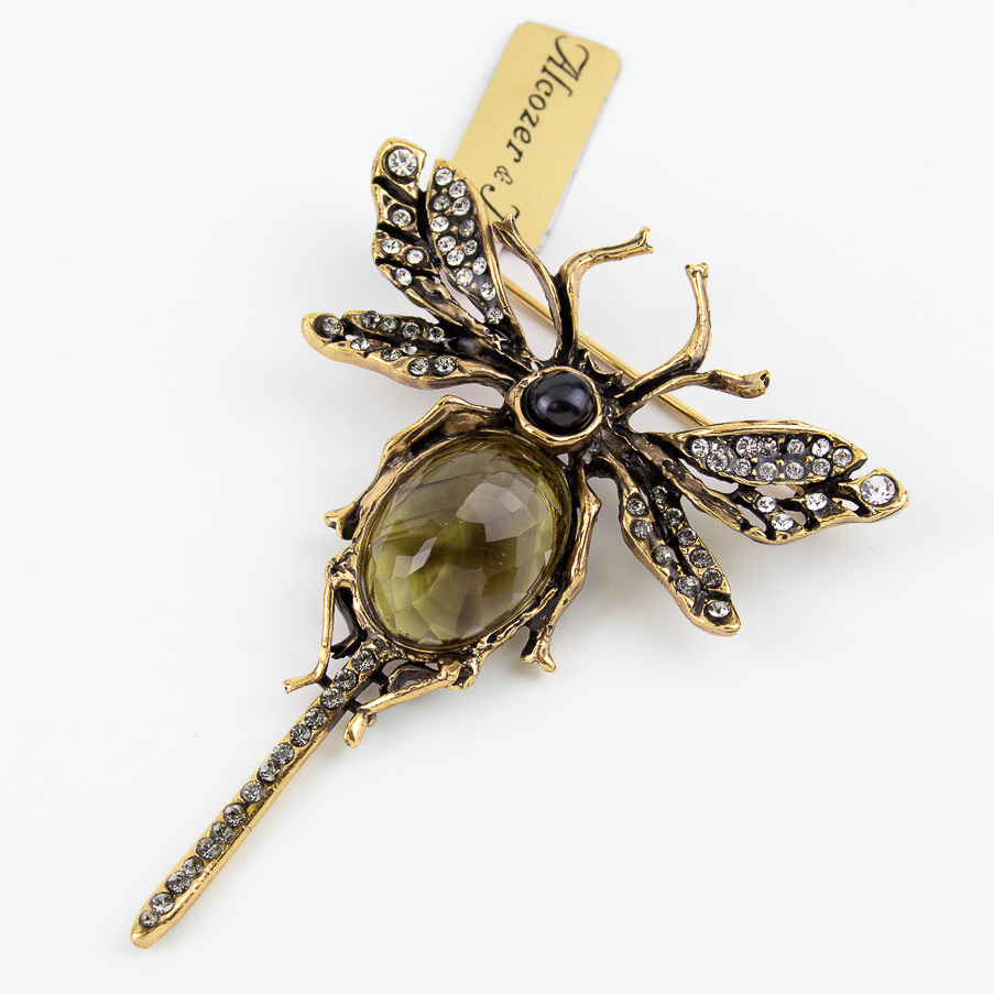 Брошь Alcozer & J с празиолитом, жемчугом и Swarovski