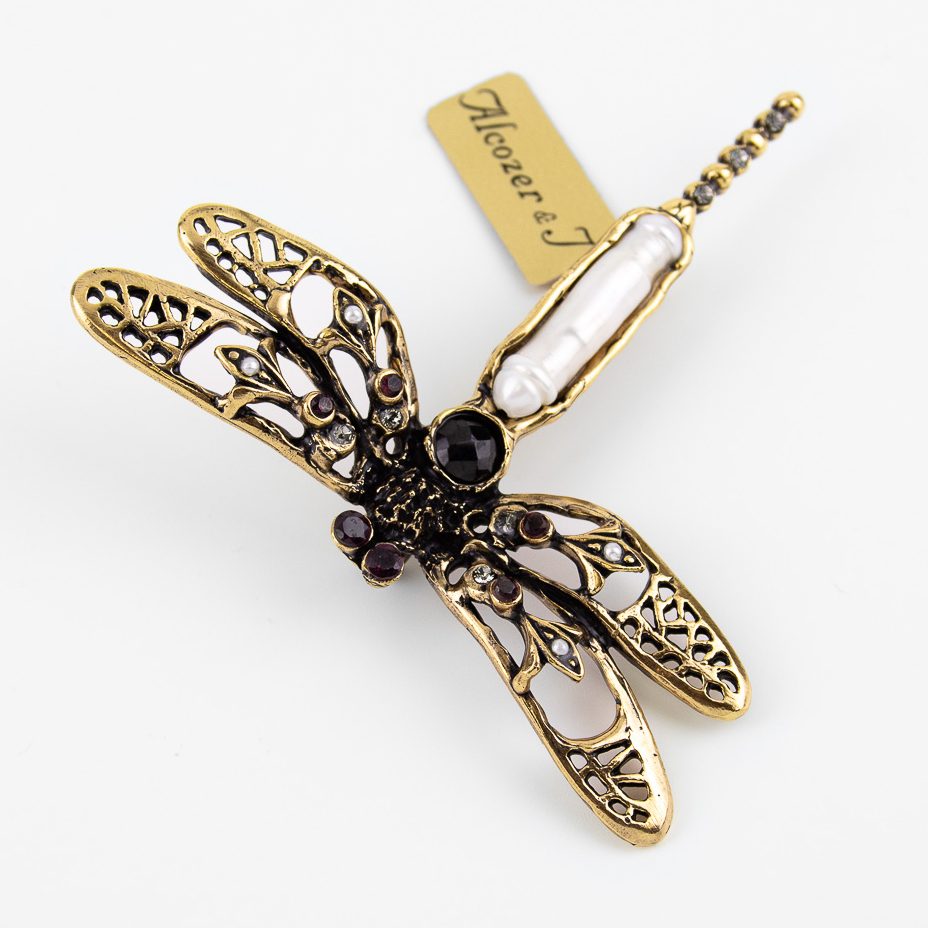 Брошь Alcozer & J с жемчугом, гранатом, шпинелью и Swarovski