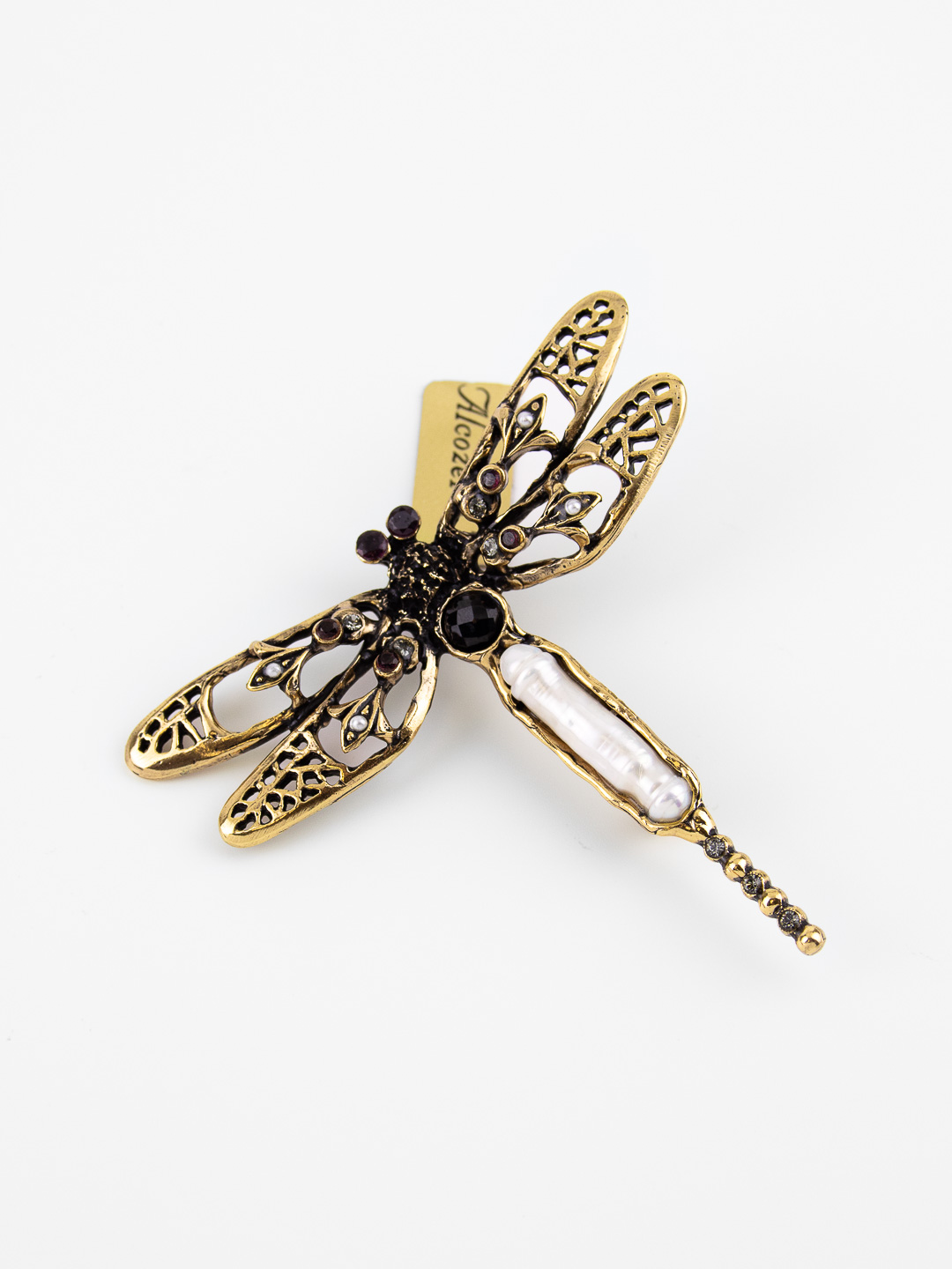 Брошь Alcozer & J с жемчугом, гранатом, шпинелью и Swarovski