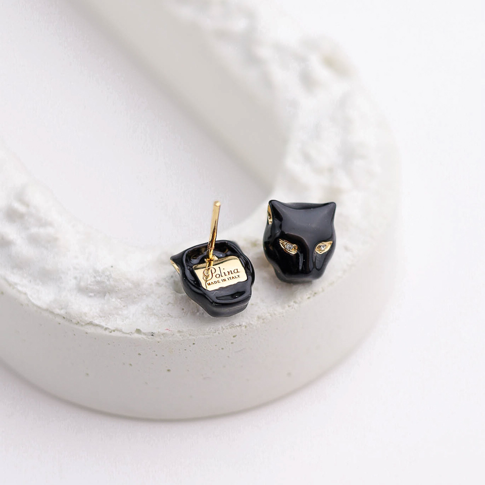 Серьги POLINA FIRENZE OR2819 Пантера черная малая
