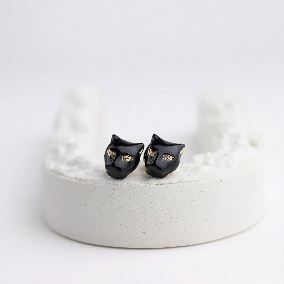 Серьги POLINA FIRENZE OR2819 Пантера черная малая