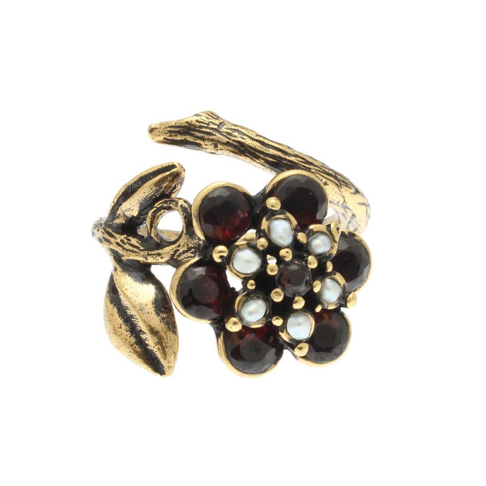 Кольцо ALCOZER & J A5343C с гранатом и жемчугом