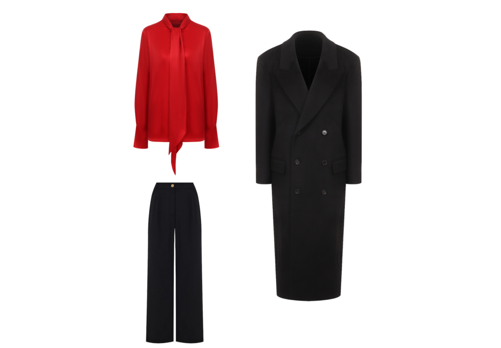 Блузка + брюки + пальто