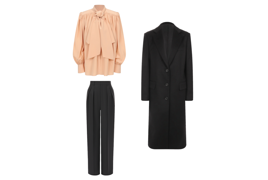 Блузка + брюки + пальто