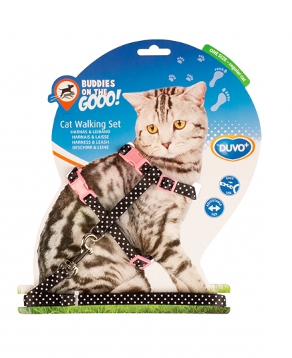 DUVO+ Шлейка для кошек "Белые точки", чёрная