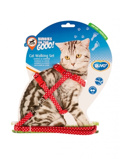 DUVO+ Шлейка для кошек "Белые точки", красная