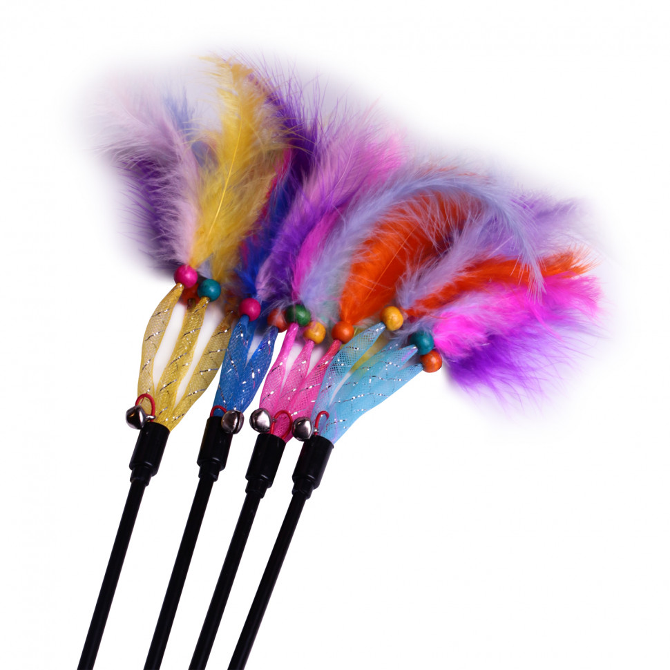 Дразнилка для кошек Lion деревянный шарик с перьями