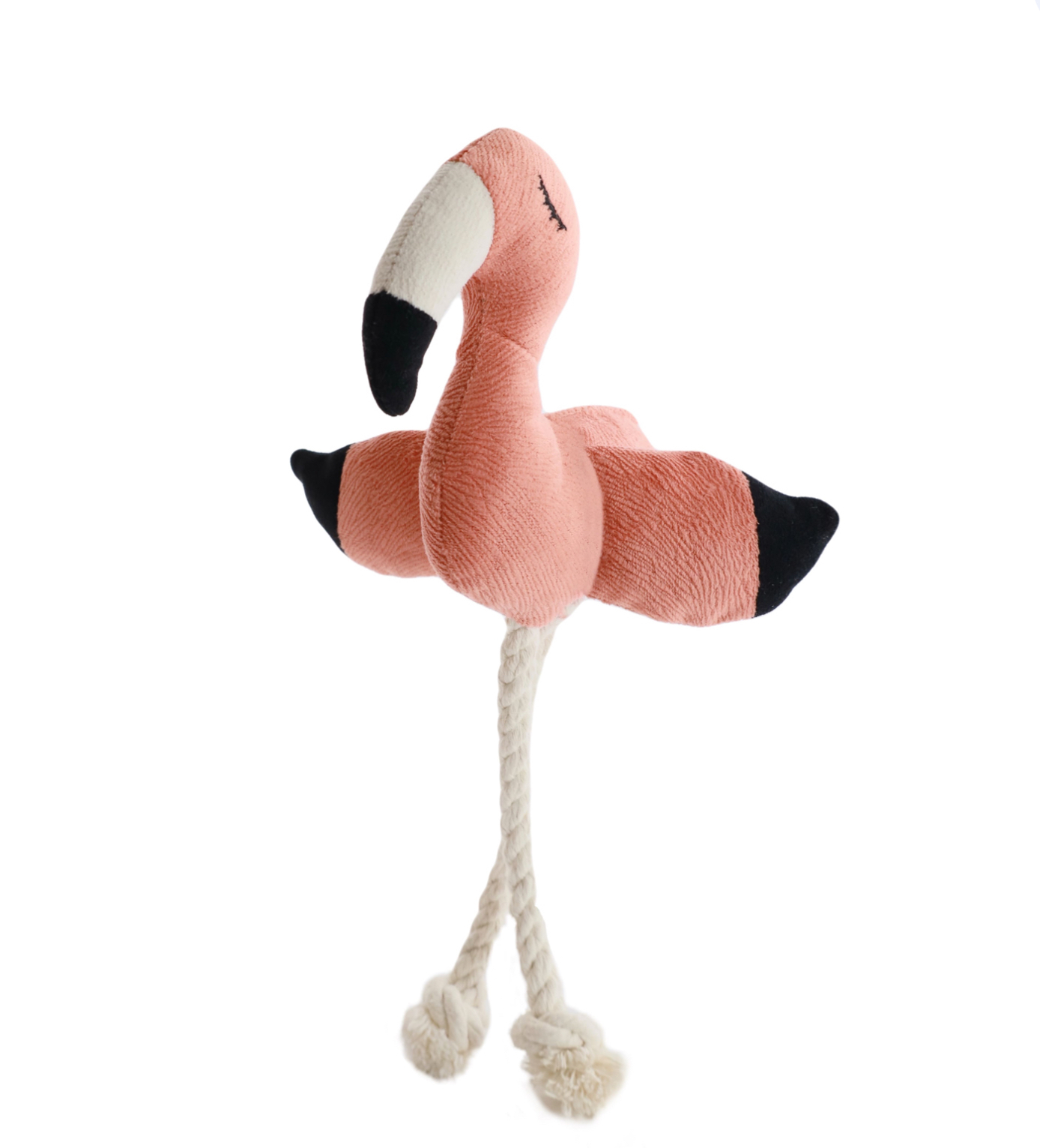 Игрушка Mr.Kranch для собак мелких и средних пород Фламинго с канатом и пищалкой 24х135х6см персиковый