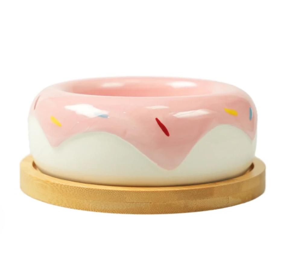 Миска Mr.Kranch Bamboo Пончик керамическая розовая на бамбуковой подставке 250 мл