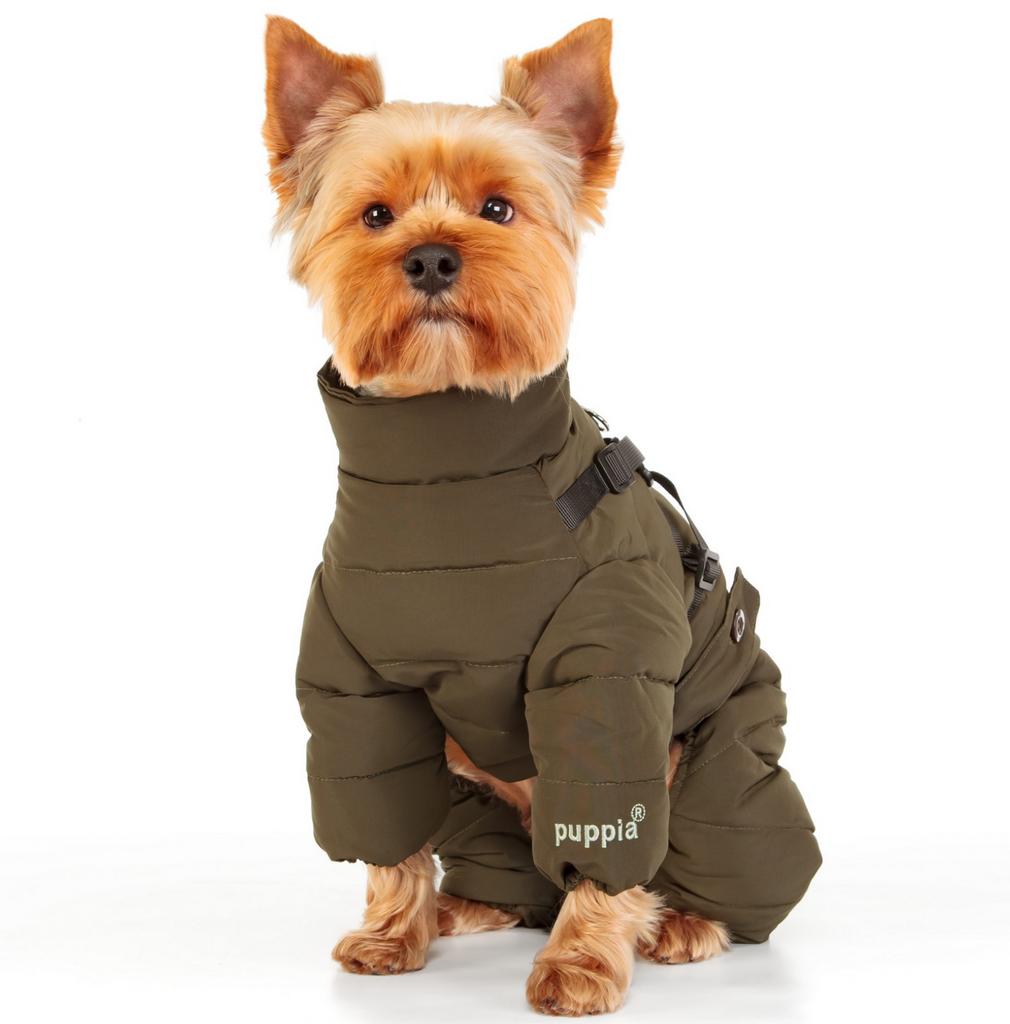PUPPIA Комбинезон для собак утеплённый со шлейкой "Soft Onesie", хаки,  (Южная Корея)