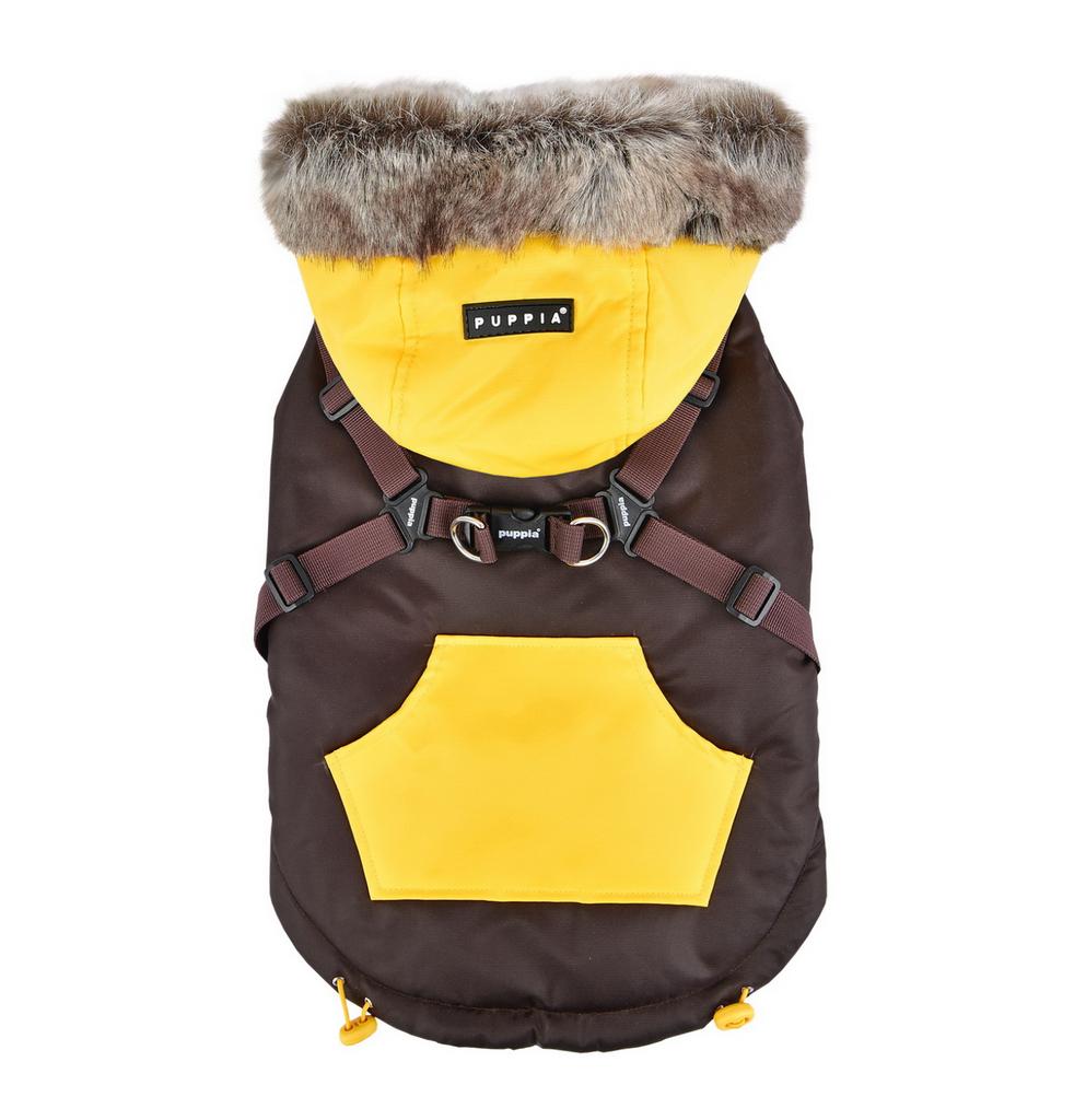 PUPPIA Жилет для собак утепленный с капюшоном и шлейкой "Orson", коричневый,  (Южная Корея)