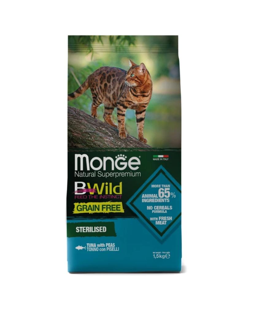 Сухой корм Monge Cat BWild GRAIN FREE для стерилизованных кошек, беззерновой, из тунца, 1,5 кг