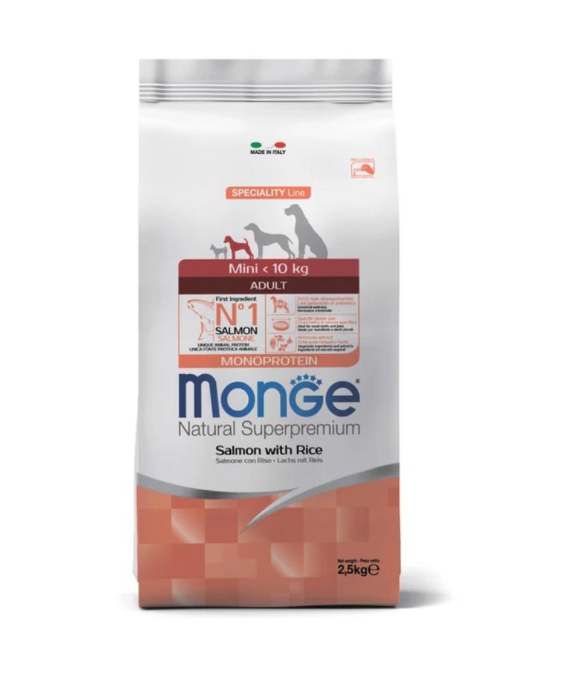 Сухой корм Monge Dog Speciality Line Monoprotein Mini для взрослых собак мелких пород, из лосося с рисом 2,5 кг
