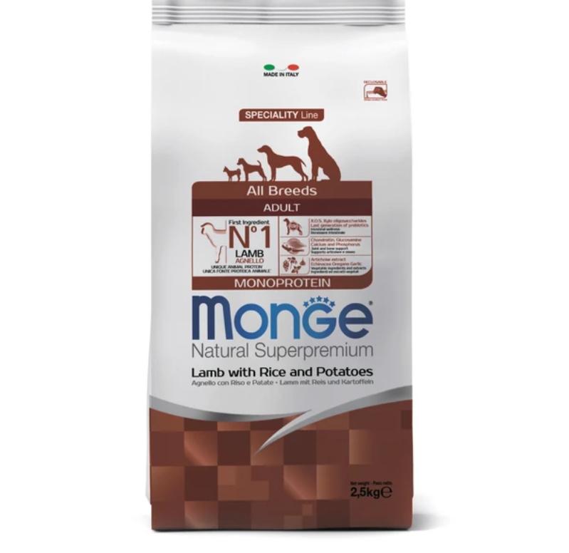 Сухой корм Monge Dog Speciality Line Monoprotein для взрослых собак всех пород, из ягненка с рисом и картофелем 2,5 кг