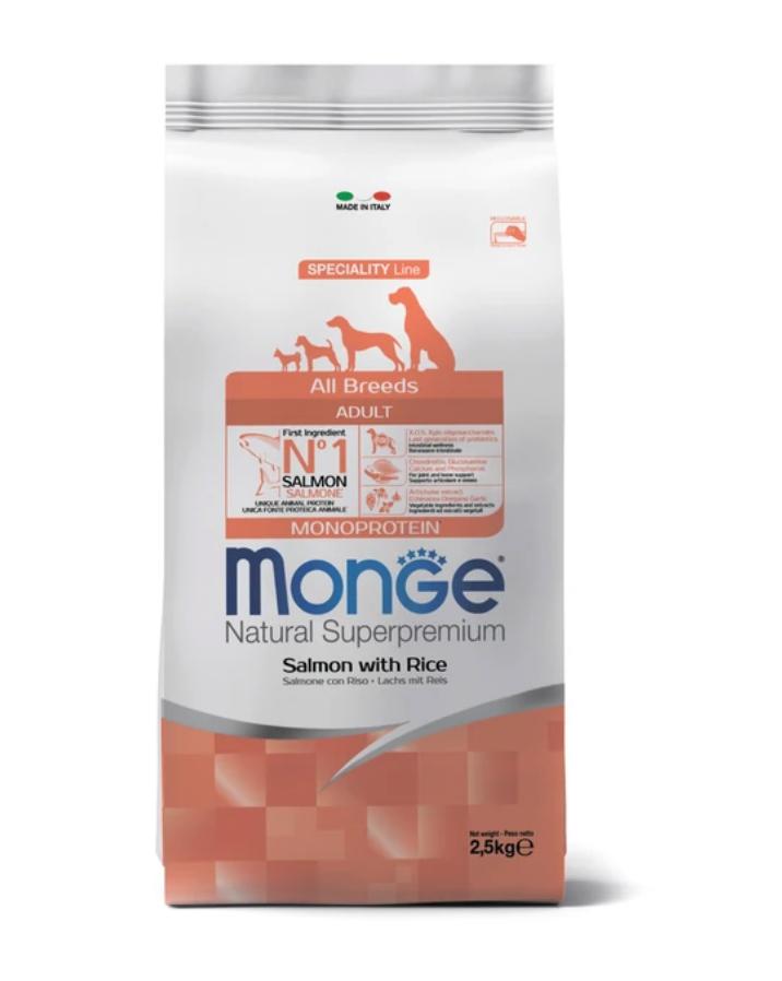 Сухой корм Monge Dog Speciality Line Monoprotein для взрослых собак всех пород, из лосося с рисом 2,5 кг