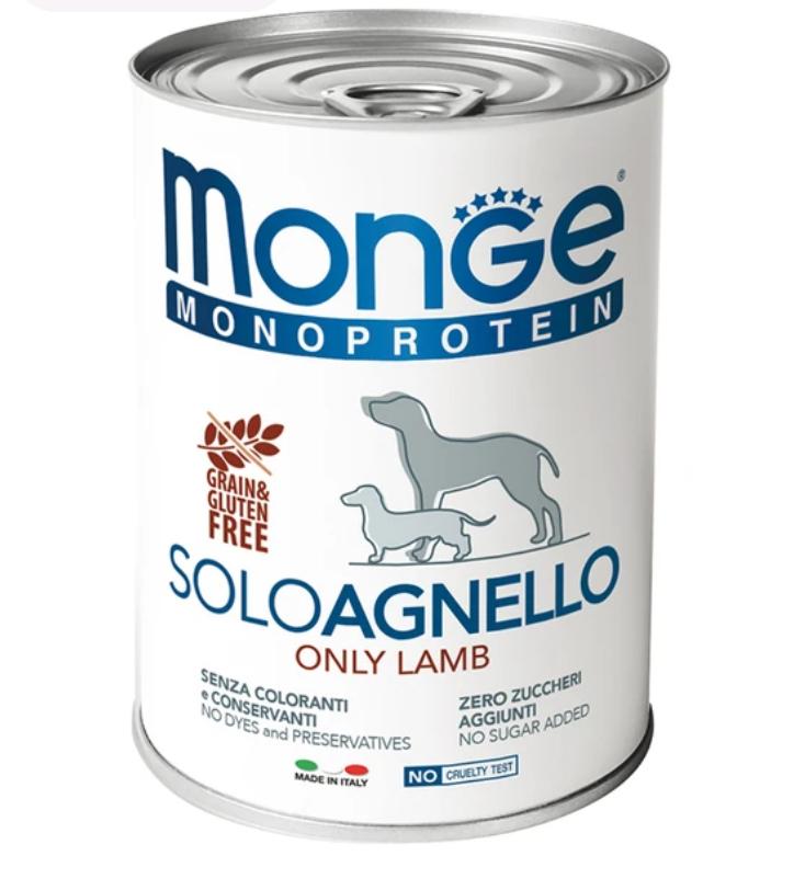 Влажный корм Monge Dog Monoprotein для собак, паштет из ягненка, консервы 400 г
