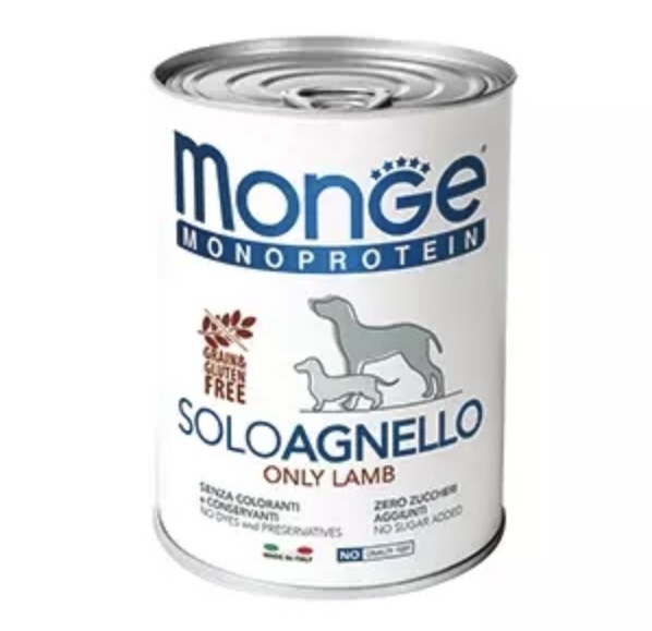 Влажный корм Monge Dog Monoprotein для собак, паштет из ягненка, консервы 400 г