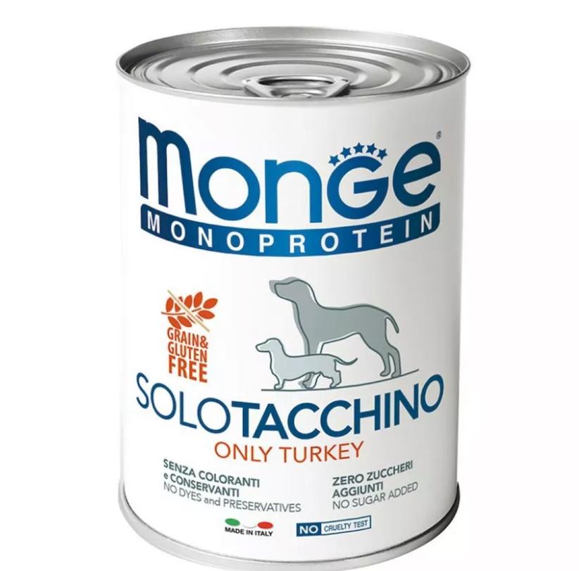 Паштет MONGE Monoprotein Solo для собак с индейкой Solotacchino Only Turkey 400 гр.