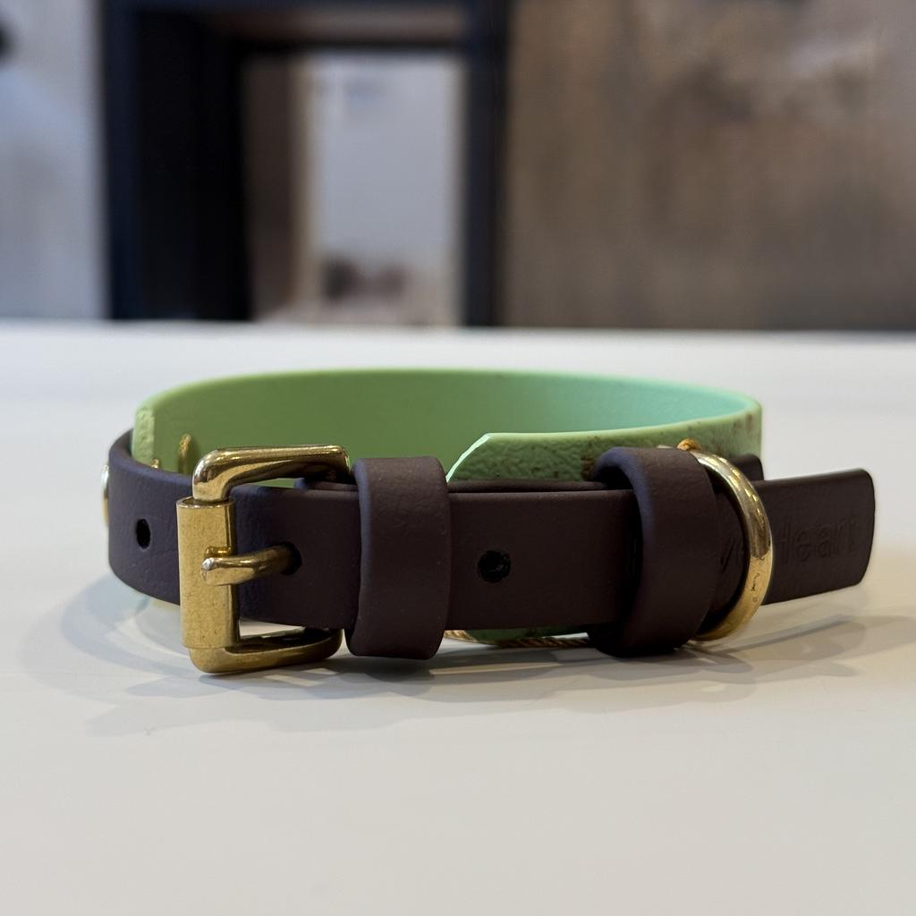 Ошейник "селёдка" из биотана салатовый + коричневый
