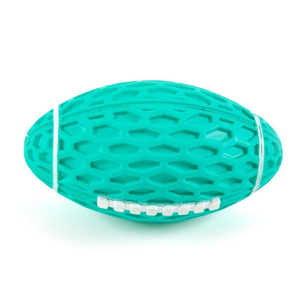 SkyRus Игрушка для собак резиновая "Мяч регби с сотами", зелёная, 14.5x8.2x7.9см