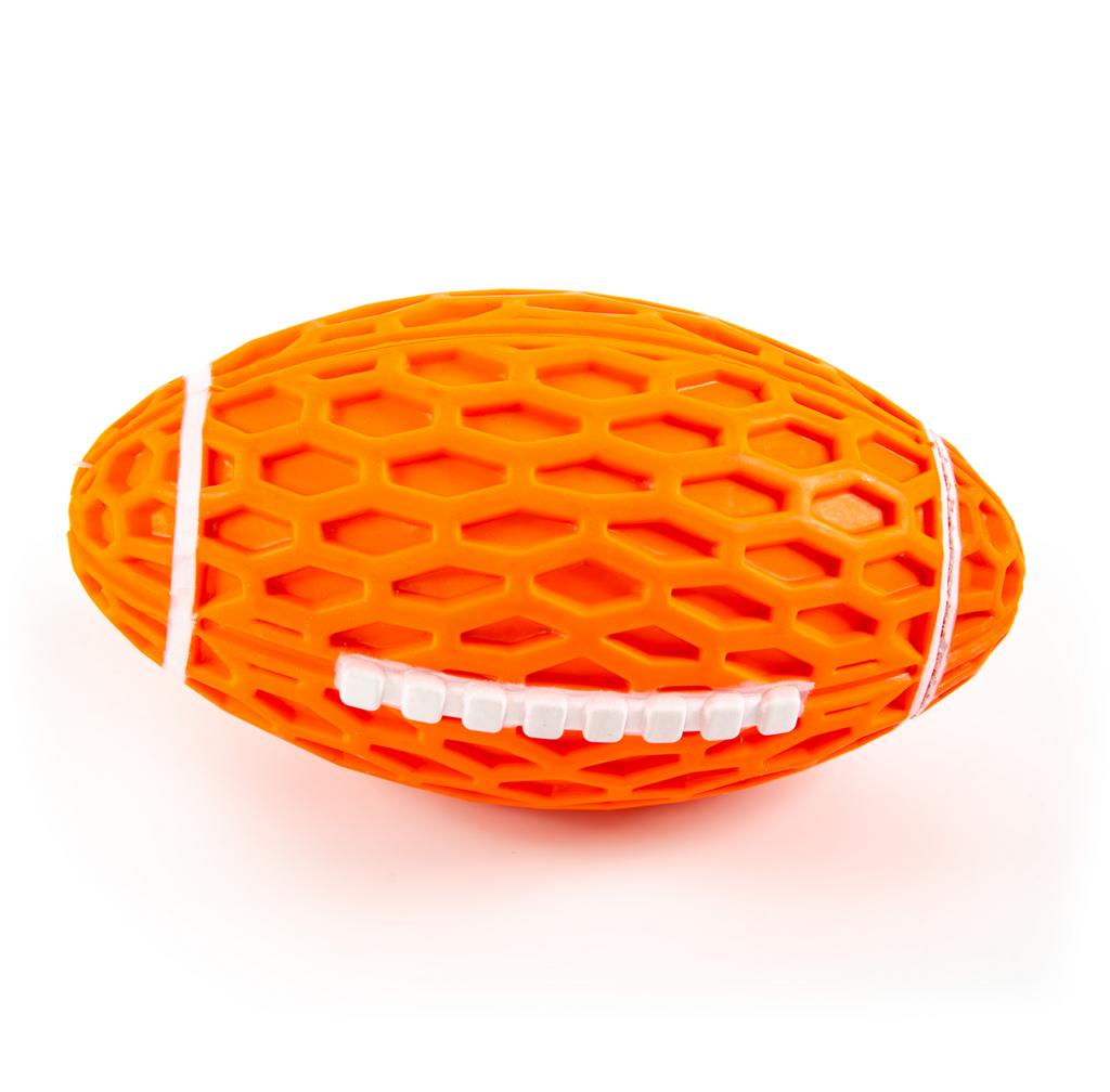 SkyRus Игрушка для собак резиновая "Мяч регби с сотами", оранжевая, 14.5x8.2x7.9см