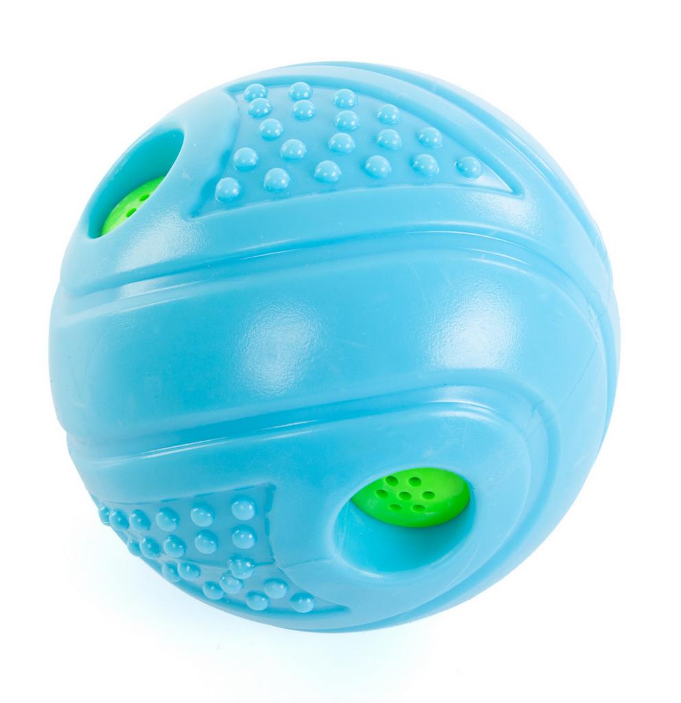 SkyRus Игрушка для собак резиновая "Мячик с пищалкой", голубая, 11,2см!