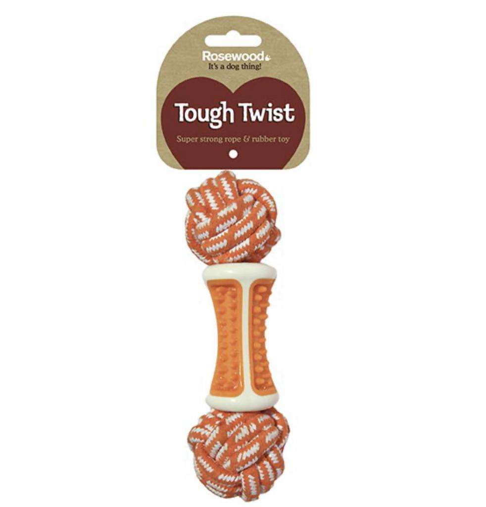 ROSEWOOD Игрушка для собак комбинированная "Кость веревочная с резиновым центром", оранжевая, 23см