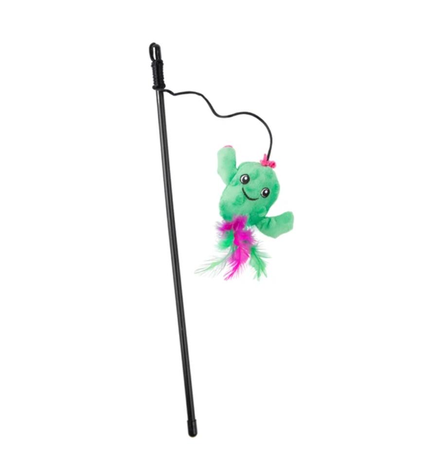 Игрушка-дразнилка Mr.Kranch для кошек Кактус плюшевая с кошачьей мятой и перышками 17 см зеленая