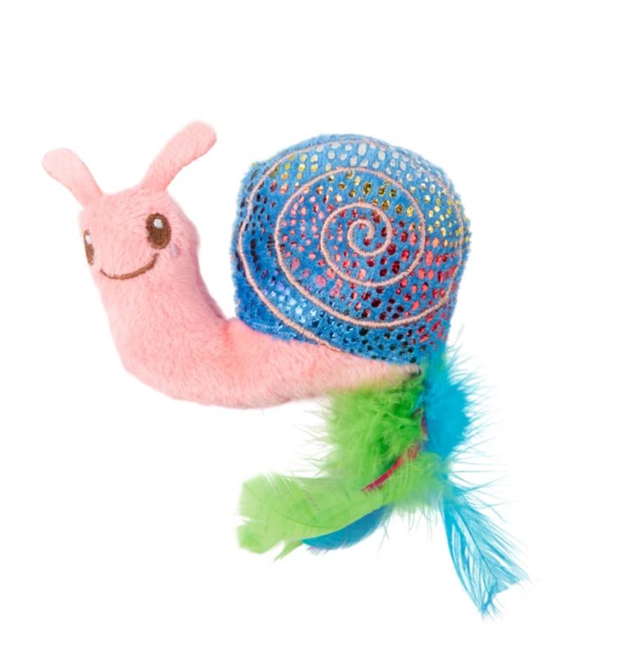 Игрушка Mr.Kranch для кошек Улитка плюшевая с кошачьей мятой и перышками 18 см розовая