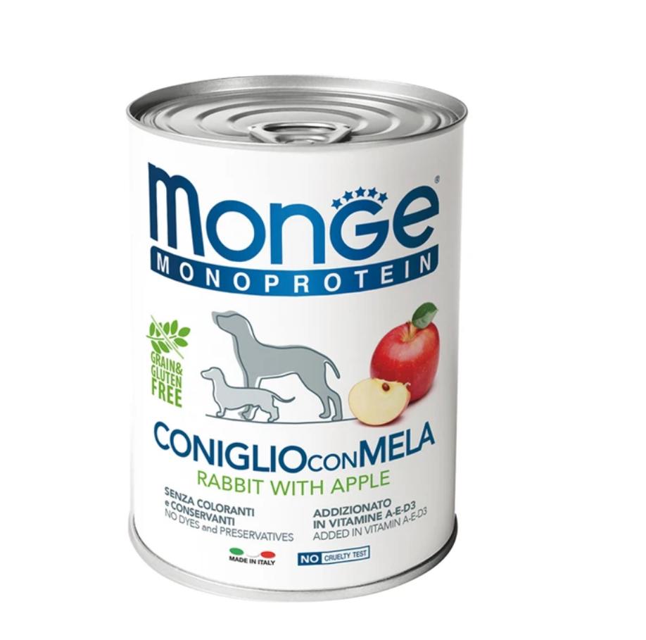 Влажный корм Monge Dog Natural Monoprotein Fruits для собак, паштет из кролика с рисом и яблоками, консервы 400 г