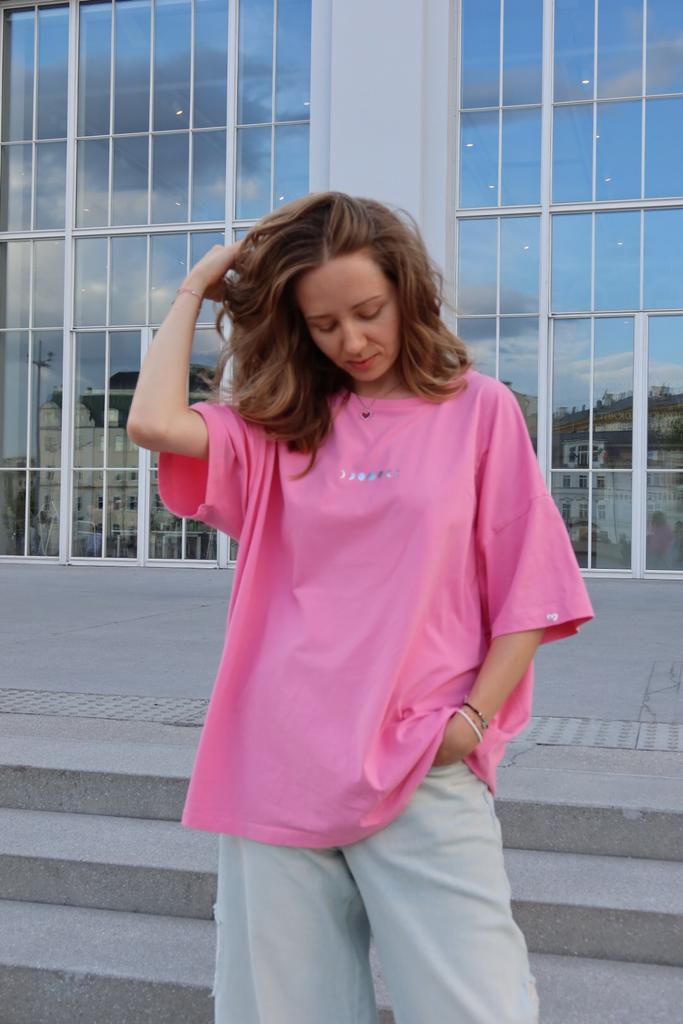 Оверсайз футболка с фазами луны в цвете серый металлик