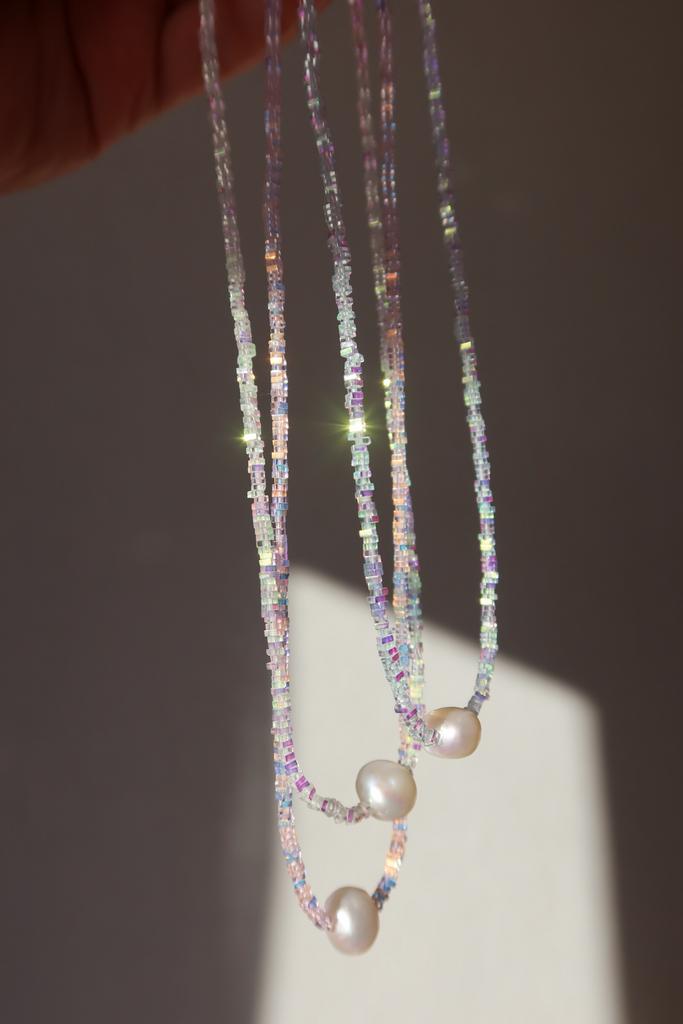 хрустальные бусики с натуральным жемчугом