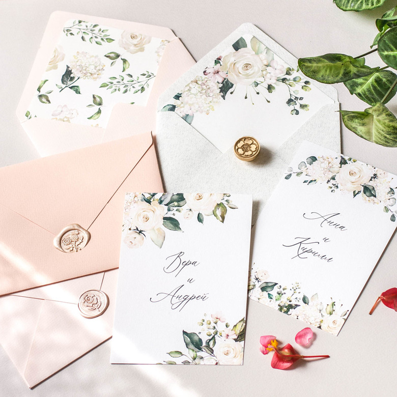 Приглашение на свадьбу с белыми розами