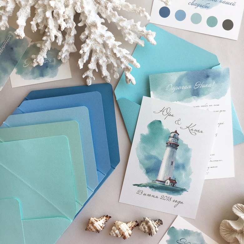 Свадебные приглашения с лазурными конвертами