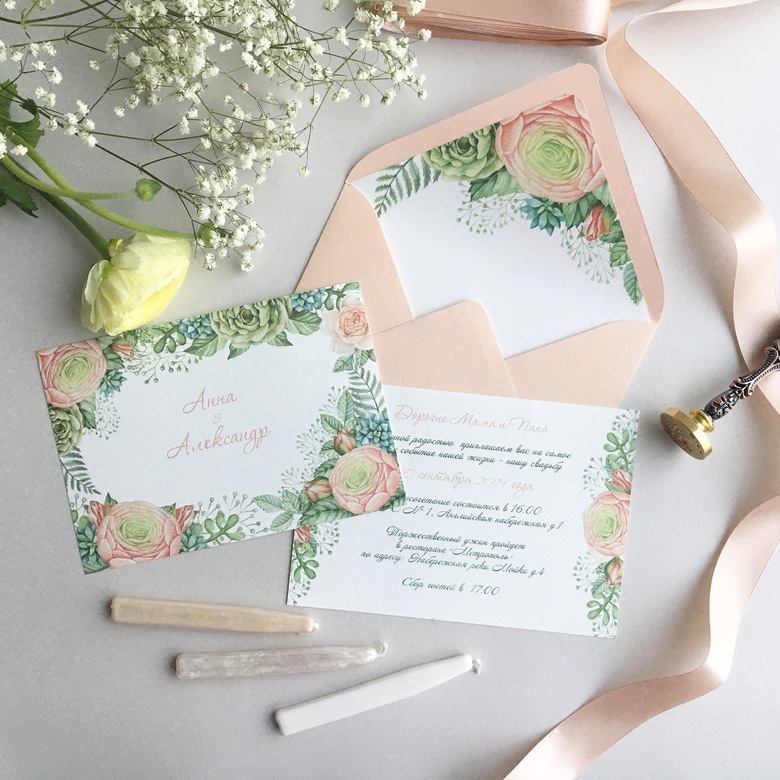 Приглашение с персиковыми ранункулюсами