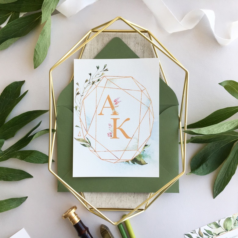 Пригласительные на свадьбу  геометрия стиль рустик с зеленью