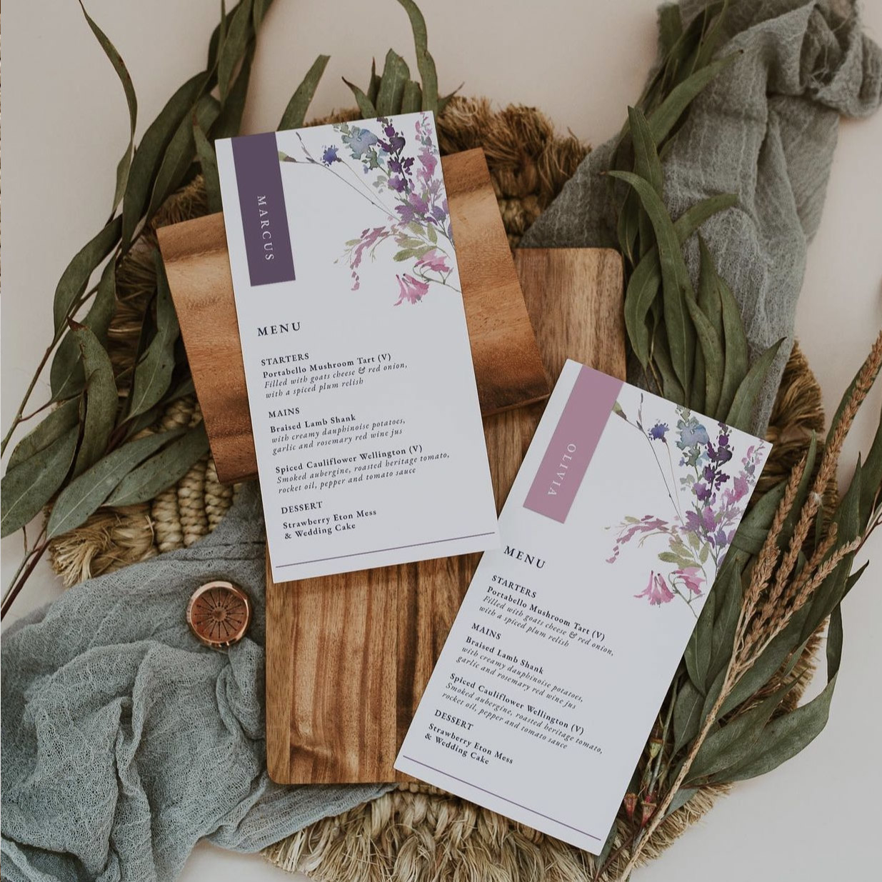 Свадебное меню на заказ с карточками рассадки