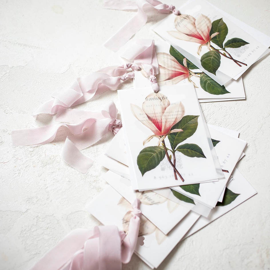 Пригласительные на свадьбу с калькой и шелковыми лентами