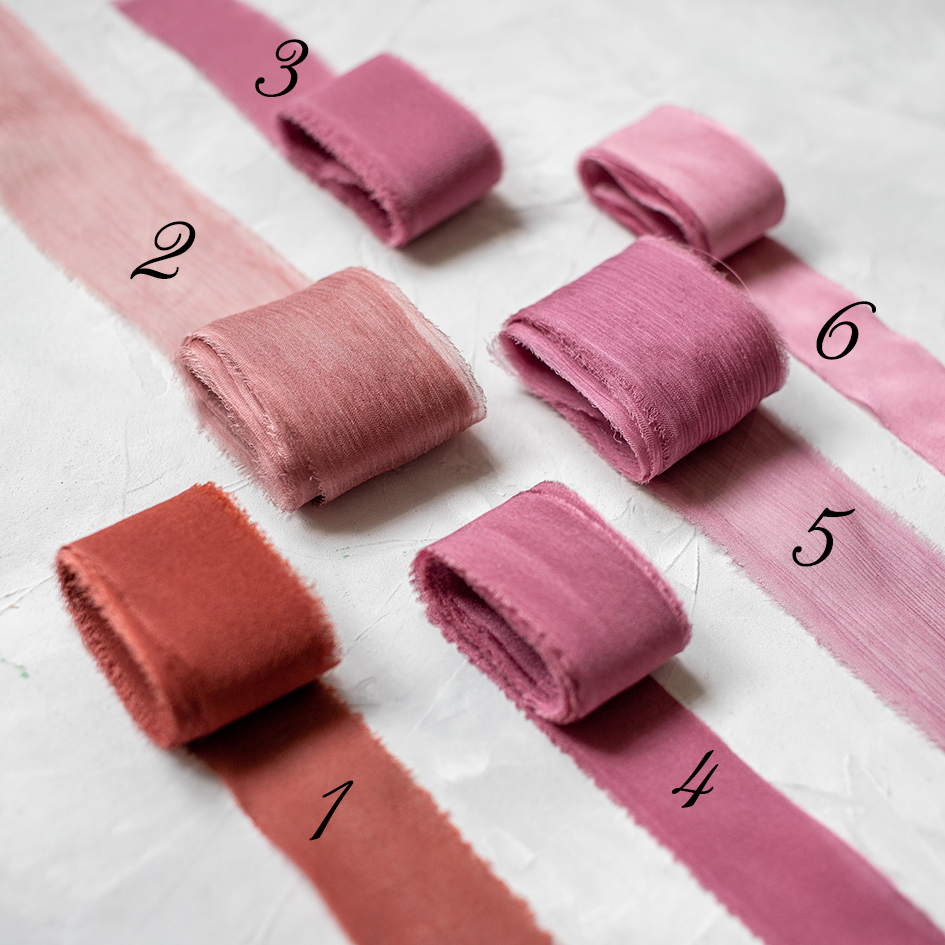 Шелковые ленты ручного окрашивания ягодных оттенков