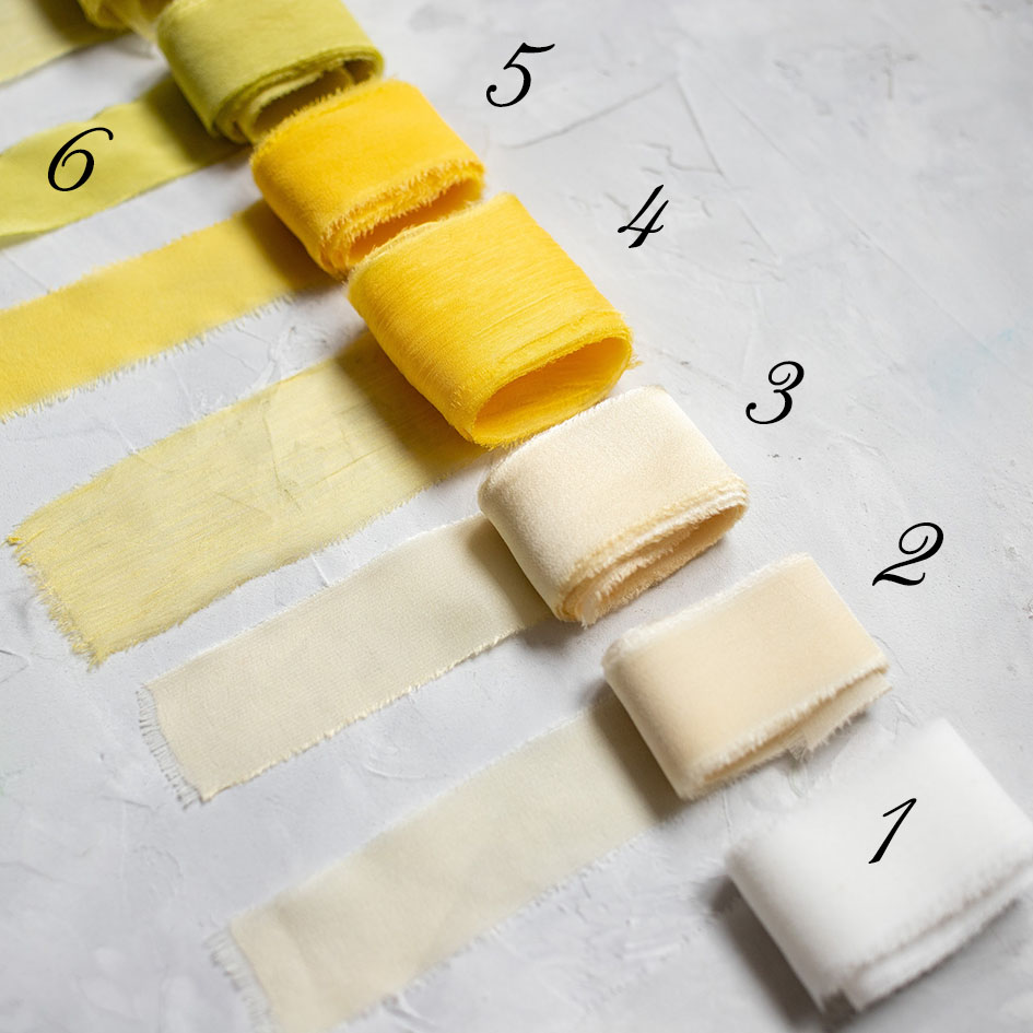 Шелковые ленты ручного окрашивания в желтых оттенках