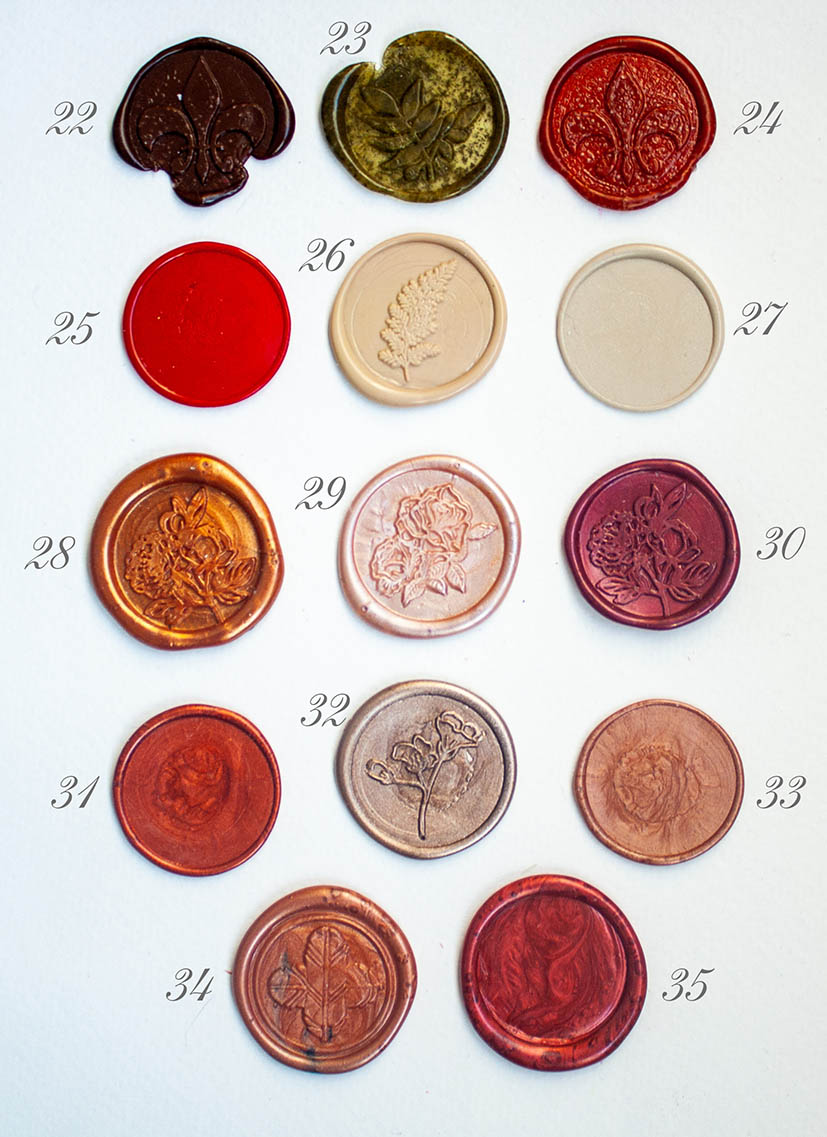 Сургучные печати красные, бордовые, бежевые