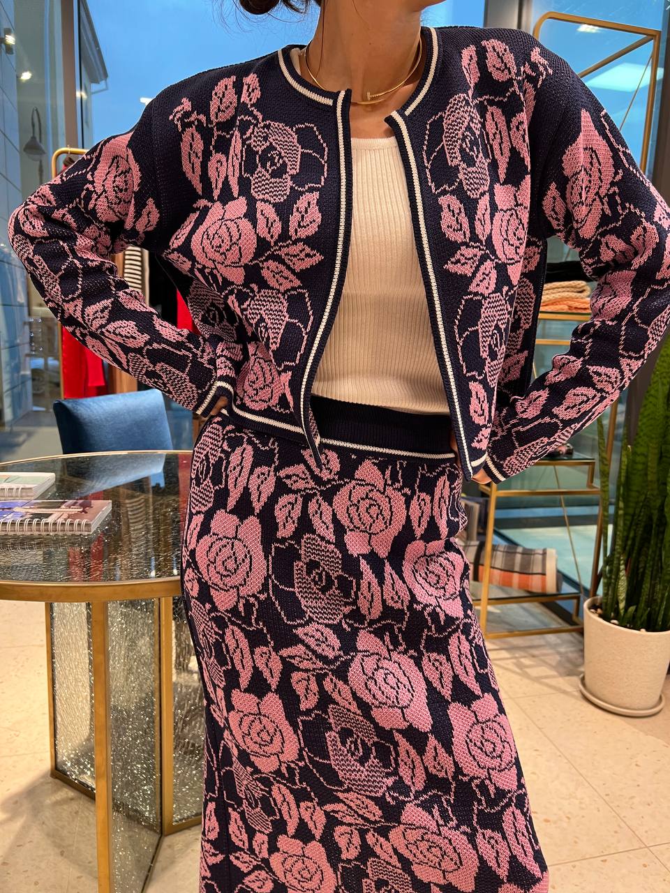 Костюм принт "цветы" : жакет + юбка, хлопок