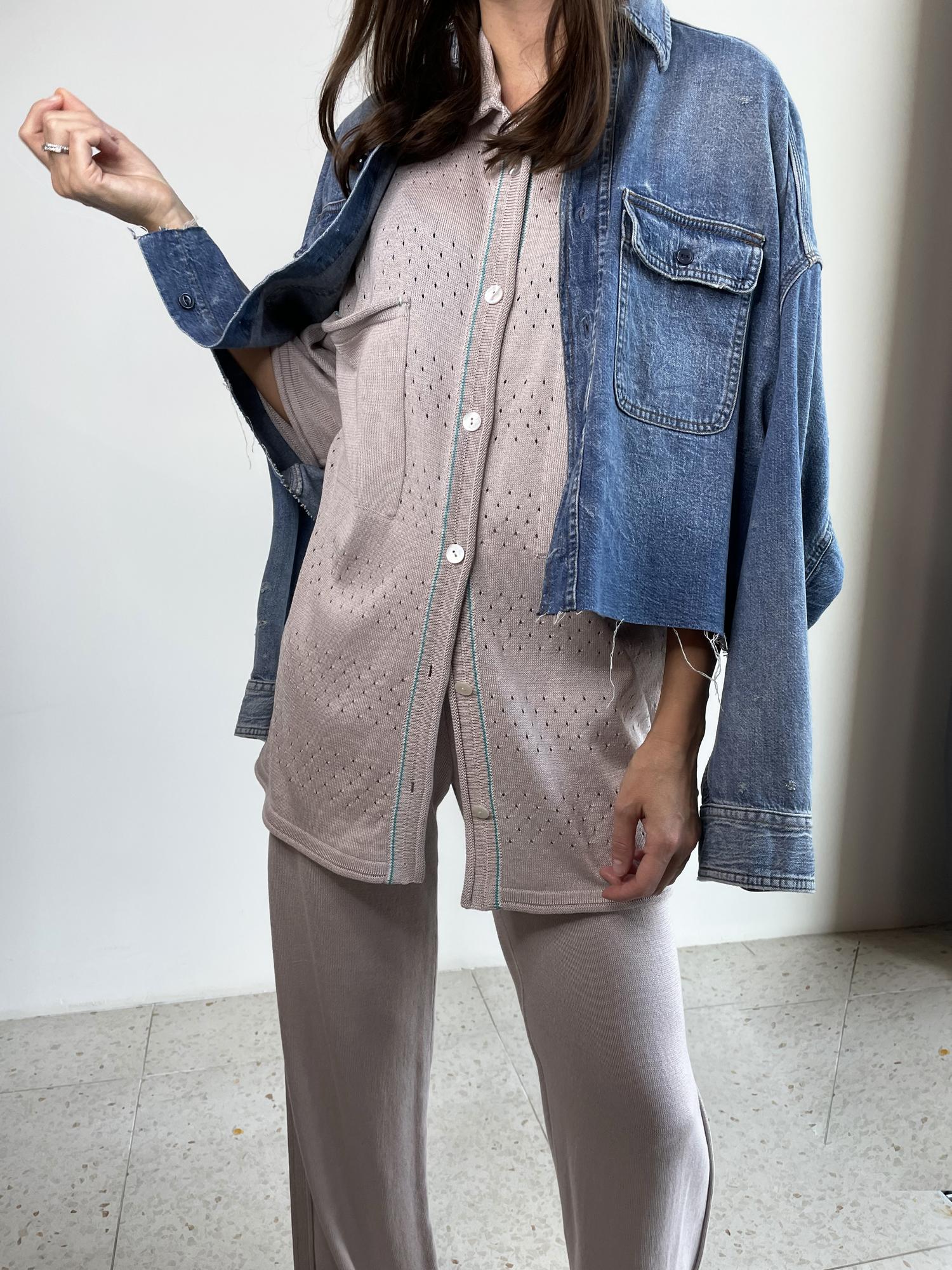 Костюм брючный из хлопка, цвет жемчужно-бежевый