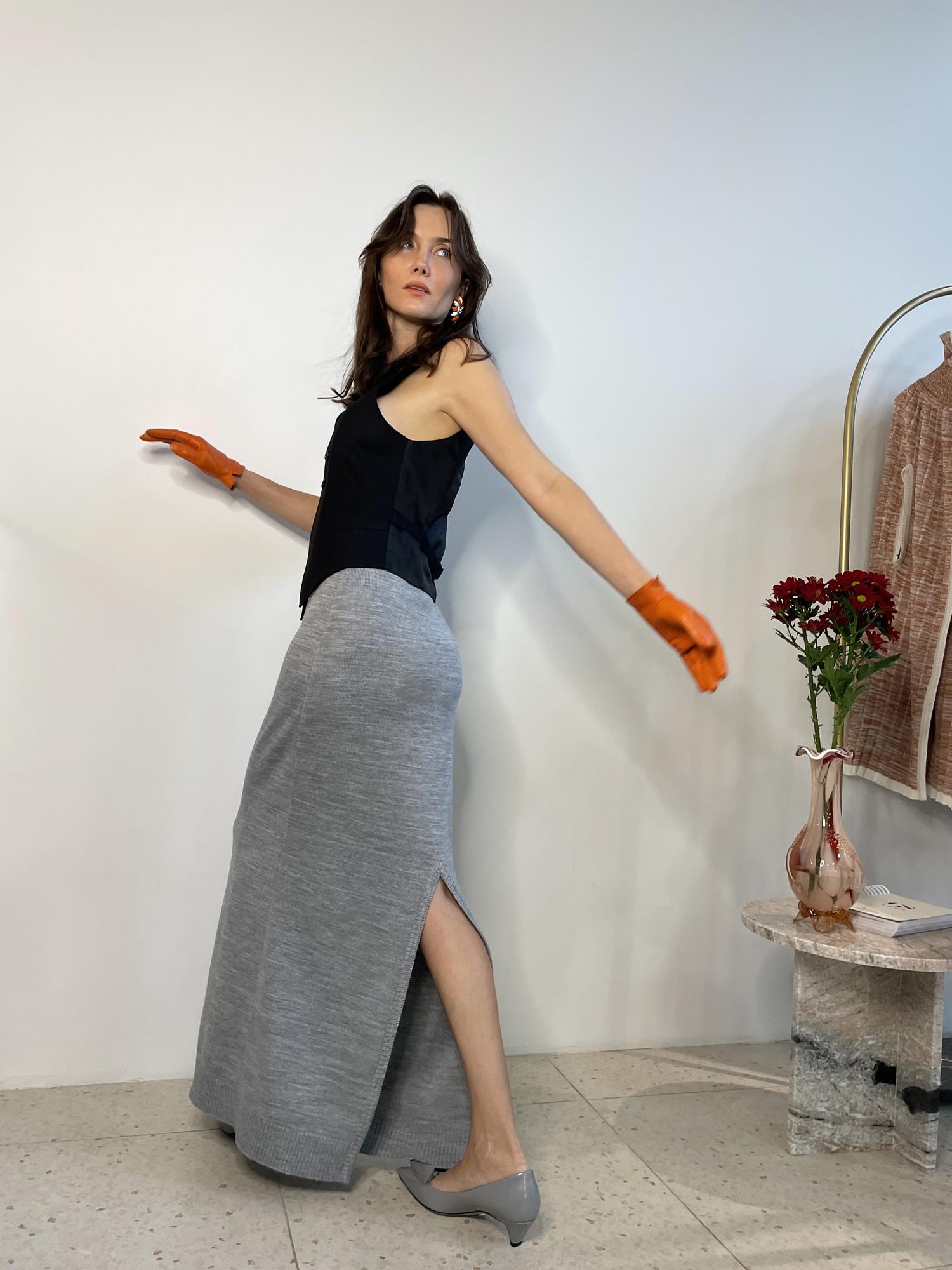 Юбка "макси", цвет светло-серый меланж