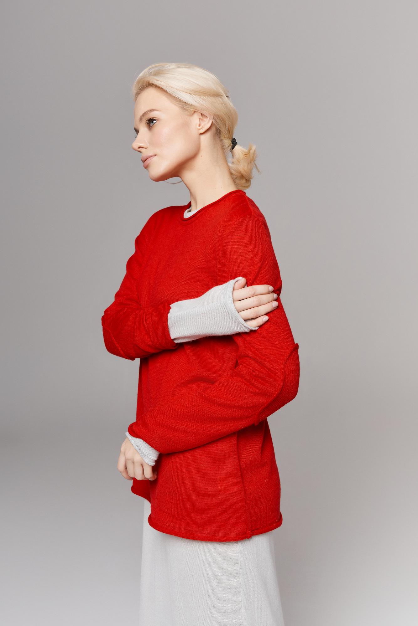 Лонгслив с декором на рукавах, красный