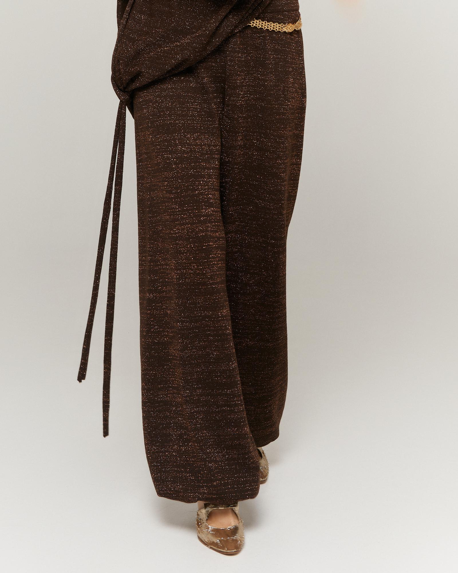 Брюки аладдин, люрекс, шоколад/золото