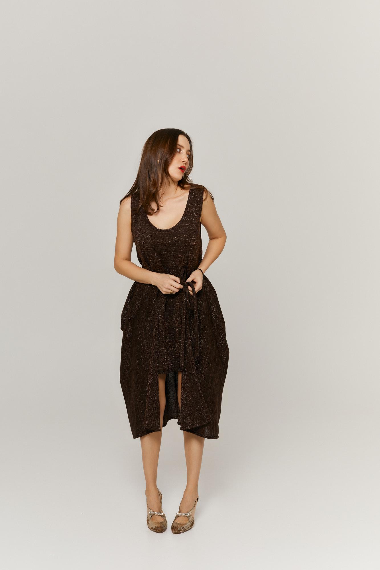 Платье мини люрекс,  шоколад/золото