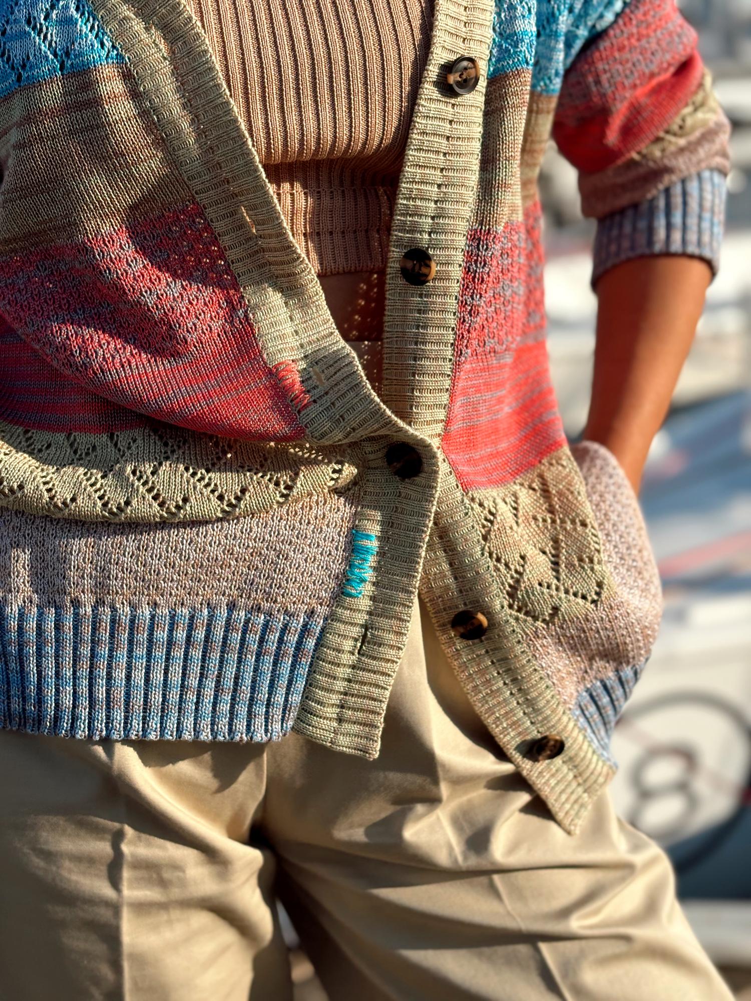 Кардиган разноцветный/разнофактурный