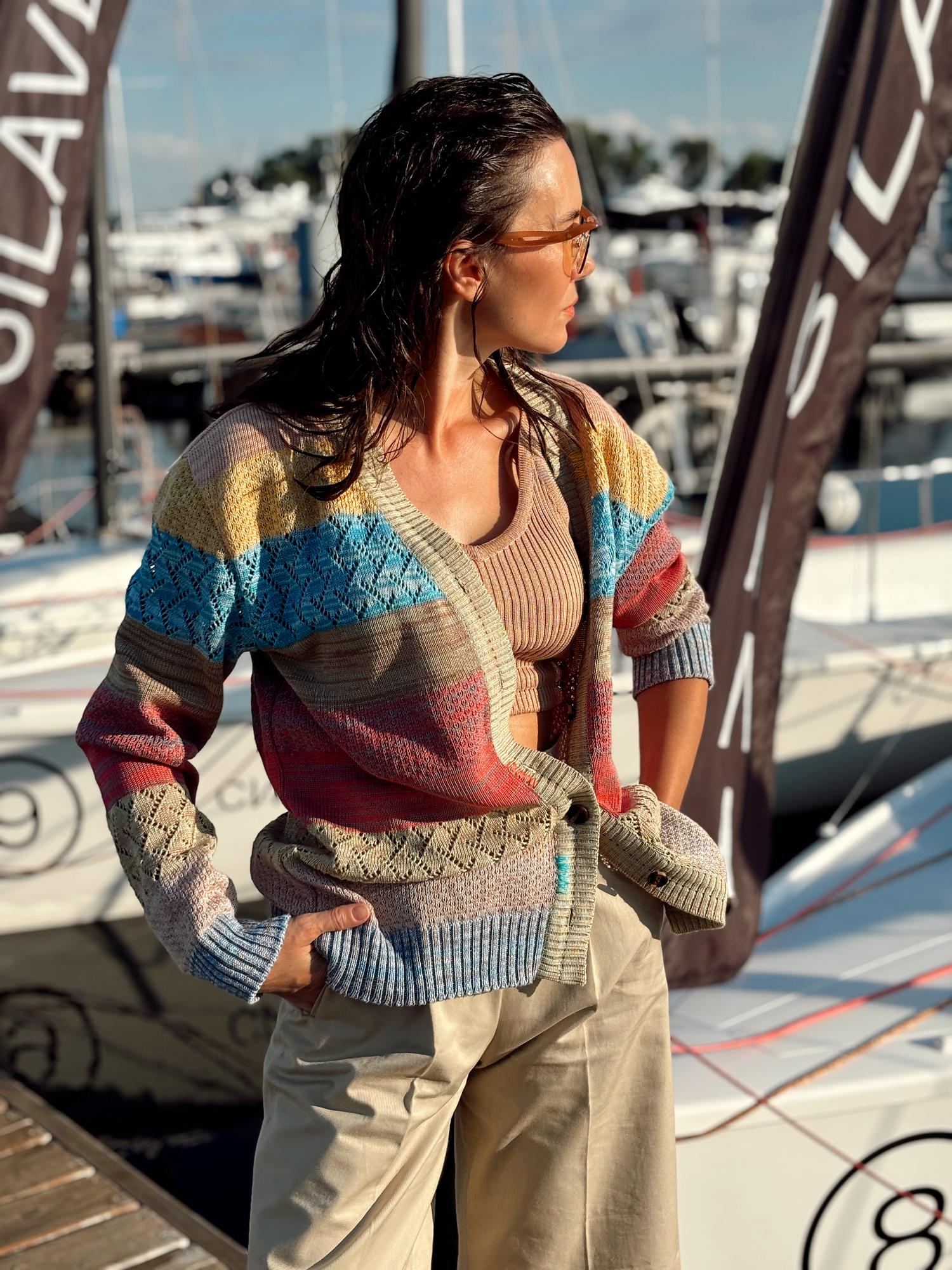 Кардиган разноцветный/разнофактурный