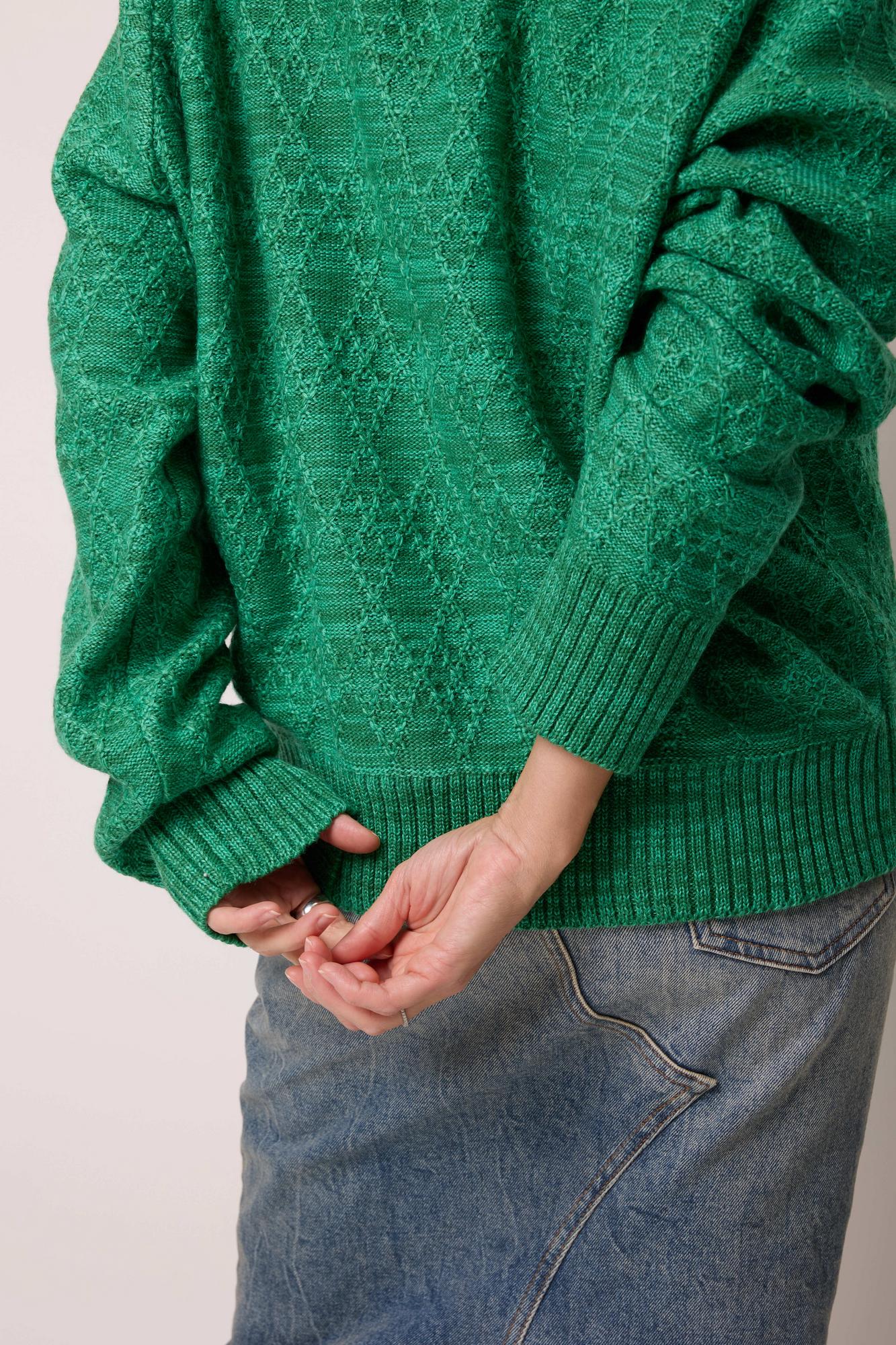 Свитер фактурный, изумрудный меланж